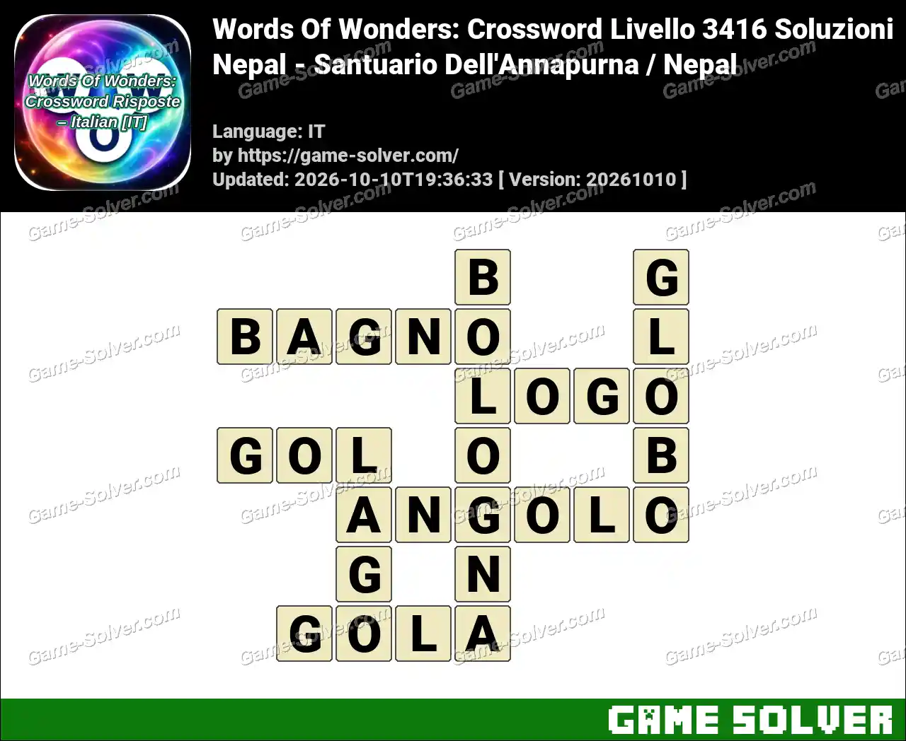 Words Of Wonders: Crossword Livello 3416 Soluzioni – Nepal – Santuario Dell’Annapurna / Nepal